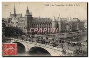Paris Old Postcard The bridge cahnge and the courthouse