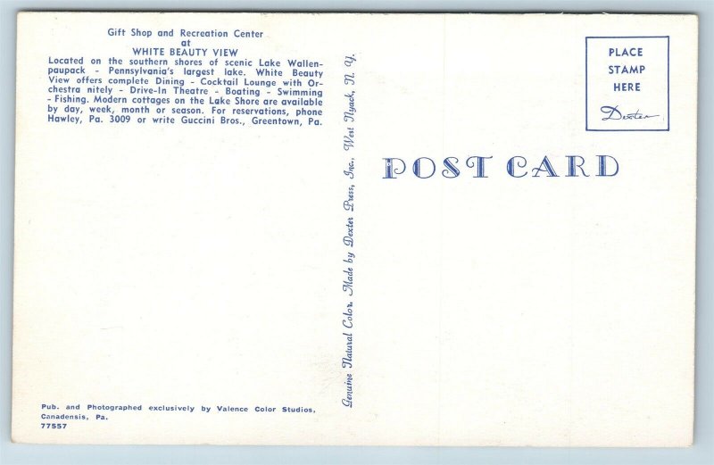 Postcard PA Lake Wallenpaupack White Beauty View Resort Gift Shop Rec
