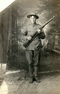 C.1910-20 RPPC U.S. Solder with Springfield Rifle Postcard P165 