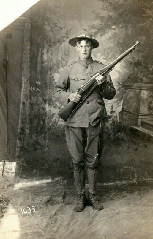 C.1910-20 RPPC U.S. Solder with Springfield Rifle Postcard P165