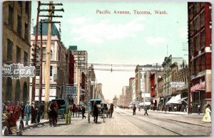 1910's Pacific Avenue Tacoma Washington Mainroad Horse Carriage Posted Postcard