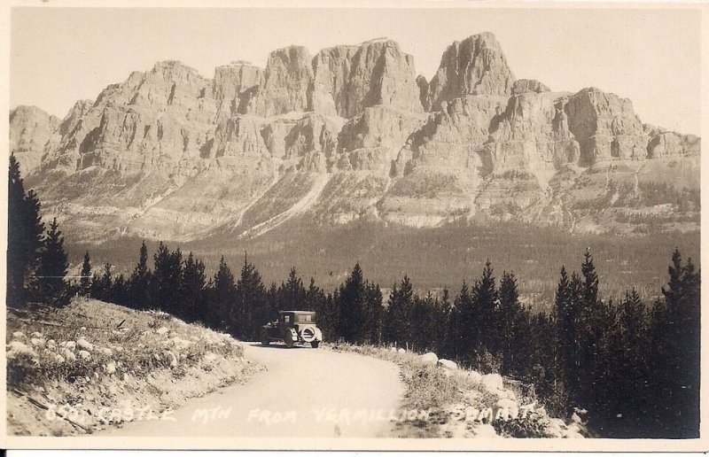 RPPC Banff AB Canada 1920's Canadian Rockies, Castle Mt., Car, Alberta