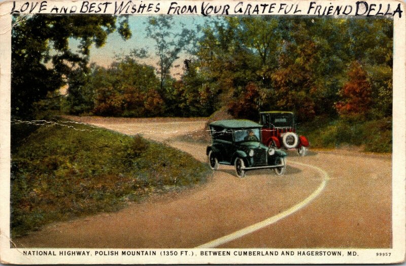 Cumberland MD - HAGERSTOWN MARYLAND - NATIONAL HIGHWAY POLISH MOUNTAIN Postcard 