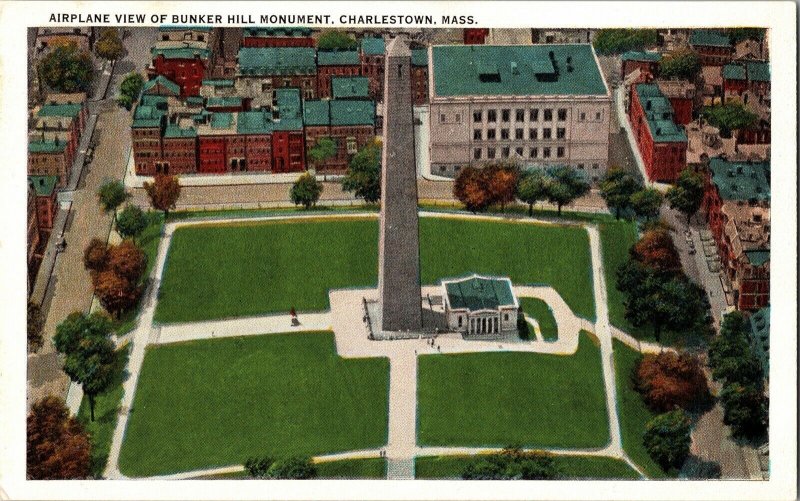 Airplane View Bunker Hill Monument Charlestown Mass Vintage DB Postcard Unposted 