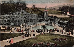 Hand Colored PC Coaster and Chutes Rock Springs Park Chester West Virginia~466