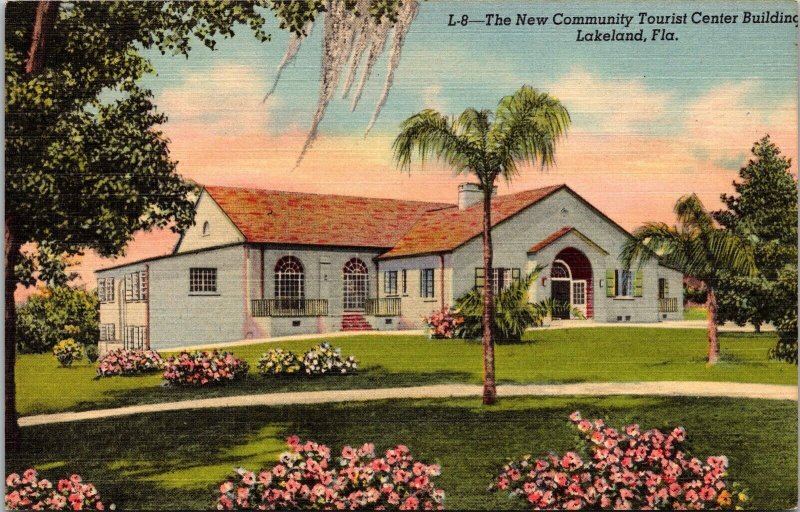 New Community Tourist Center Building Lakeland FL Florida Sunset Linen Postcard 