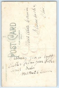 c1910's Easter Anthropomorphic Chicks With Flowers Umbrella Embossed Postcard