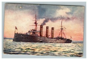 Vintage 1910's Tuck's Postcard HMS Bedford First Class Armored Cruiser at Sail