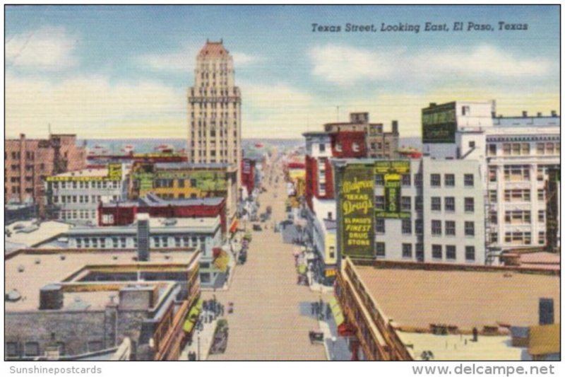 Texas El Paso Texas Street Looking East 1943 Curteich