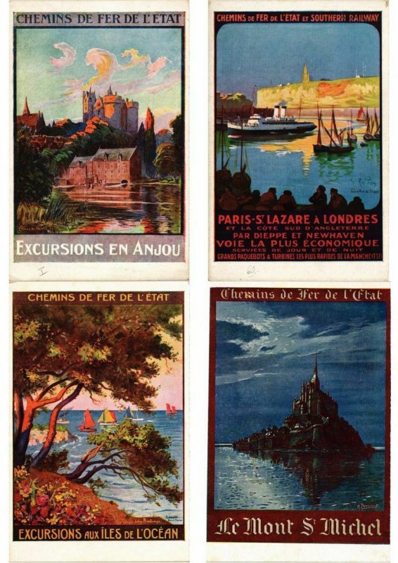 ADVERTISING TRAINS, CHEMIN DE FER POSTER STYLE 33 Vintage Postcards (L2735)