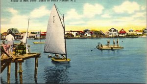 Vtg 1940s 96th Street Basin Sailboat Public Float Stone Harbor NJ Linen Postcard