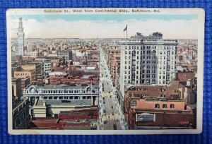 Vintage c1925 Baltimore Street West from Continental Bldg Baltimore MD Postcard