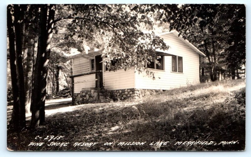RPPC MERRIFIELD, Minnesota MN ~ Mission Lake PINE SHORE RESORT c1930s Postcard