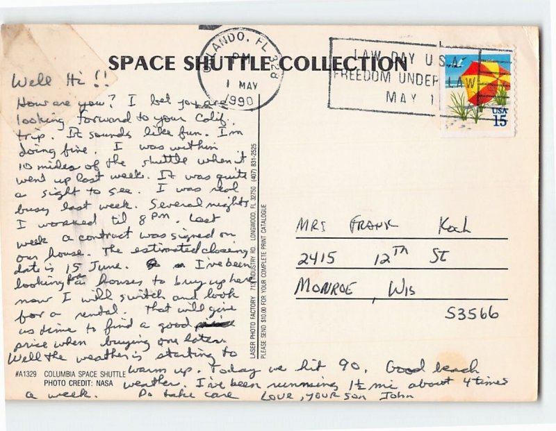 Postcard Columbia Space Shuttle, Florida