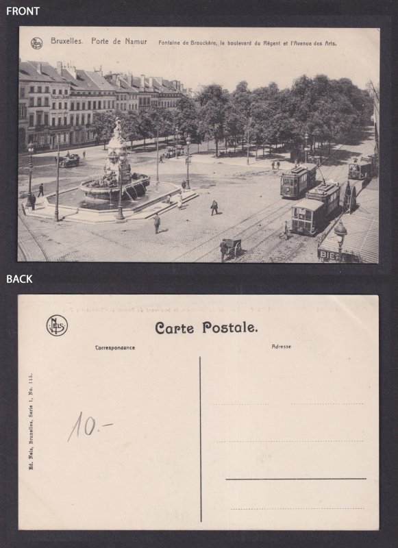 Vintage Postcard Belgium Brussels Namur Gate Old trams
