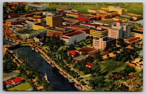 Fort Lauderdale Florida~Aerial View Of Downtown~PM 1958~Vintage Linen Postcard