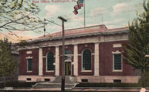 Vintage Postcard 1907 Post Office Building Washington Pennsylvania PA U.S. Flag