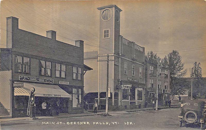 Beecher Falls VT Socony Gas Station Hamel Bros Store RPPC Postcard