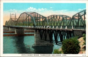 State Highway Bridge Thames River New London Connecticut CT Postcard