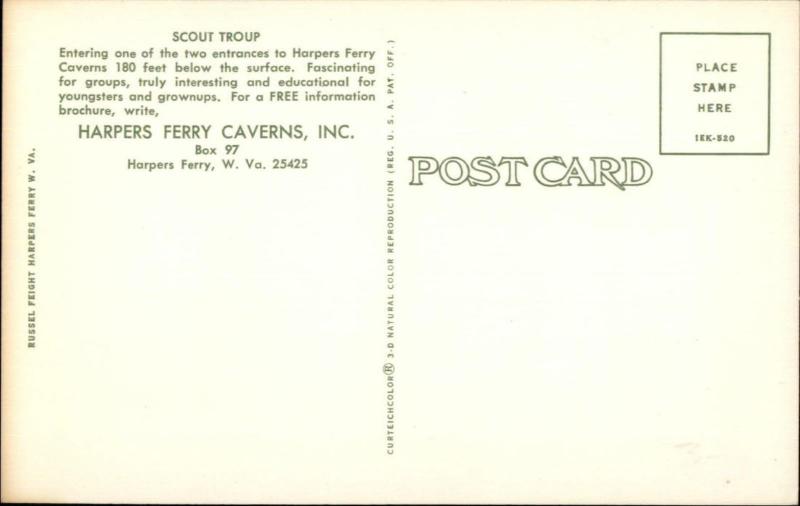 Harpers Ferry WV Boy Scout Troup in Caverns Postcard