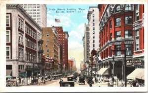 Postcard TX Dallas Main Street View Drug Store Street Lamp Streetcar 1920s V195