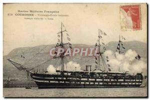 Postcard Old Boat Sailing Ship Crown saluting School