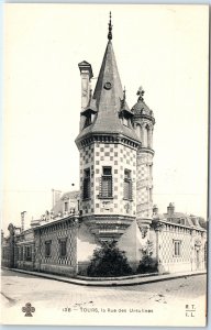 c1900s Tours, France Rue des Ursulines Checkerboard Tower Spire Clock A360