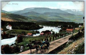 VOSS, NORWAY   Birdseye   Horse drawn Carriages    1909   Postcard