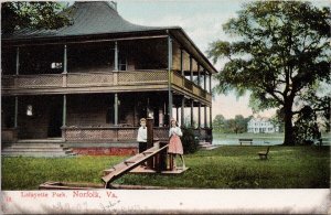 Norfolk VA Lafayette Park Boy Girl c1907 Received 1 Cancel Postcard H25