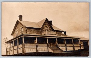 Two-Storey Stone House With Veranda, Antique c1910 Real Photo RPPC Postcard