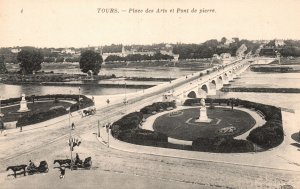 Vintage Postcard 1910's View of Place des Arts et Pont de Pierre Tours France