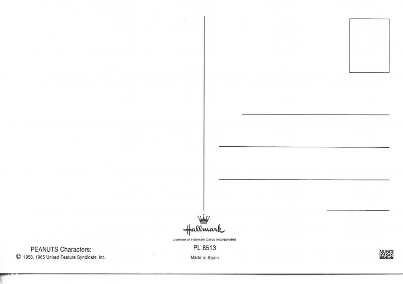 Snoopy. Peanuts character, by Schulz Modern American, artist signed, postcard