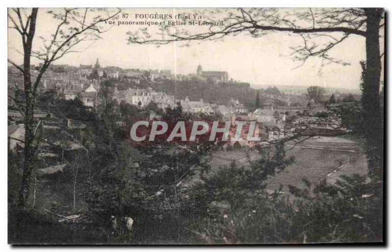 Old Postcard Fougeres Panoramic and Church of St Leonard