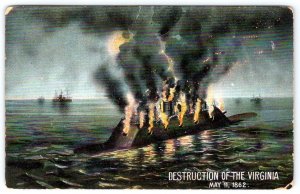 1907 SINKING OF THE VIRGINIA CIVIL WAR BATTLESHIP ANTIQUE POSTCARD