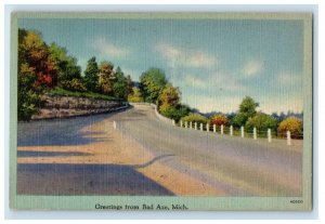 1946 Greetings From Bad Axe Michigan MI, Road View Posted Vintage Postcard