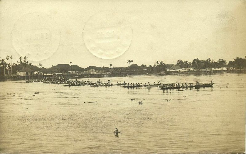 indonesia, BORNEO PONTIANAK, Native Regatta on the River (1919) RPPC Postcard