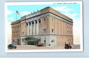 Butte Montana Postcard Masonic Temple Building Classic Cars 1920 Vintage Antique