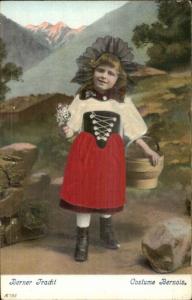 Little Girl Berner Tracht Bernois Swiss Costume REAL SILK c1910 Postcard