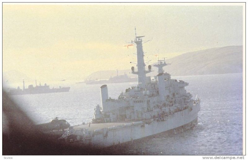 Spearhead of the British Task Force at anchor in San Carlos Bay, 50-70s
