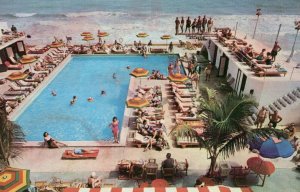 Atlantic Towers Swimming Pool Hotel Cabana Club Miami Postcard