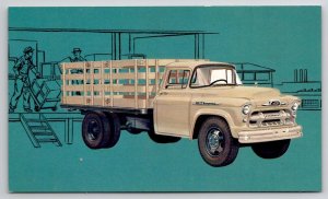 1956 Chevrolet Task Force Truck Model 6409 Stake Body Adv Postcard C34