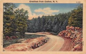 NY, New York  GOSHEN Greetings  TREE LINED ROAD  Orange County  1953 Postcard