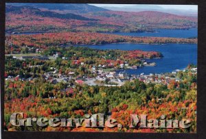 ME Aerial View Moosehead Lake Greenville Maine Postcard Foliage