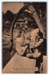 c1950's Man Taking Camera on Woman and Kid Silver Springs Florida FL Postcard