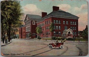 Malden, Massachusetts Postcard New High School Street Scene c1910s Unused