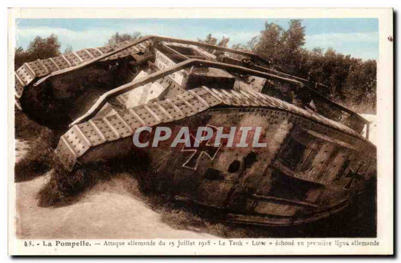 Old Postcard The Pompelle German attack of 15 July 1918 Lotte tank