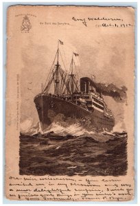 1912 An Bord Des Dampfers Graf Waldersee Hamburg Amerika Line Postcard