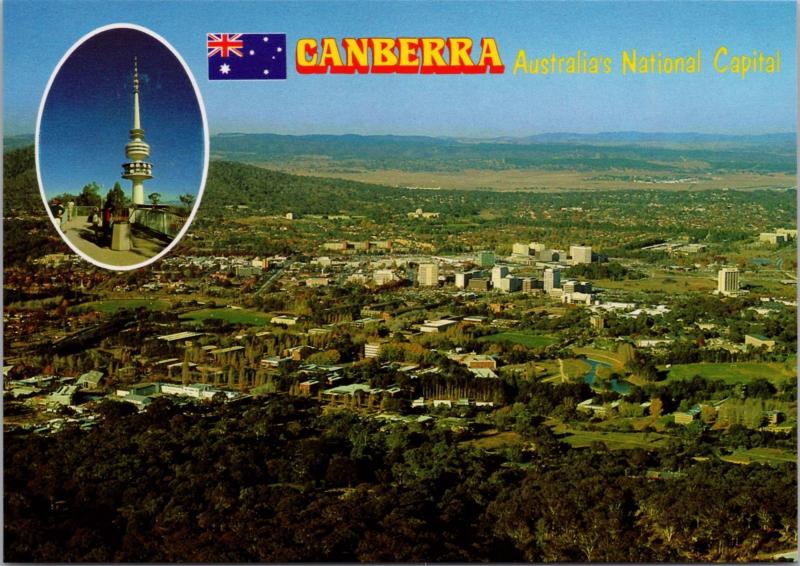 Canberra Australia AU from Telecom Tower Birdseye Black Mountain Postcard D38