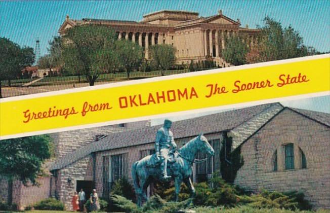 Greetings From Oklahoma Showing State Capitol and Will Rogers Memorial