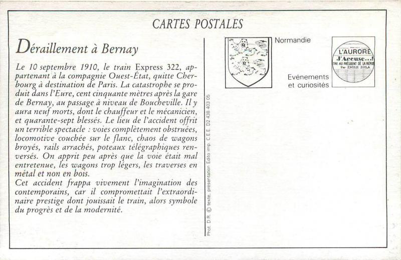 France social history carte d`autrefois Bernay railway station train accident